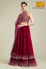 Maroon Georgette Lehenga