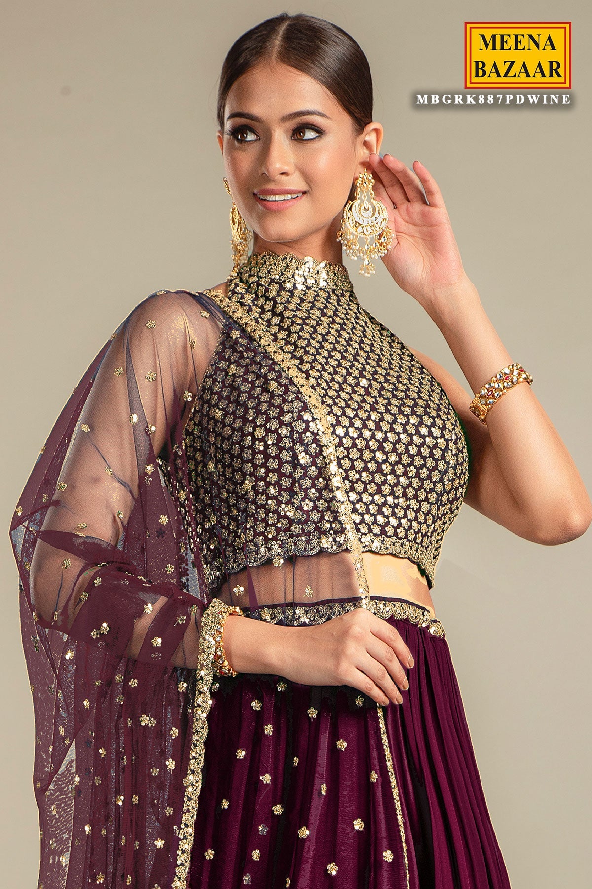 Wine Georgette Lehenga
