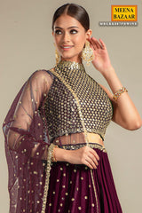 Wine Georgette Lehenga