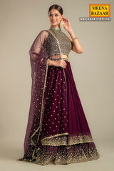 Wine Georgette Lehenga
