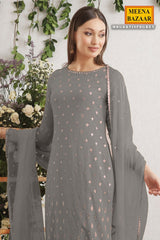 Grey Embroidered Georgette Unstitched Suit