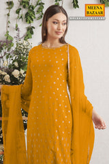 Mustard Embroidered Georgette Unstitched Suit