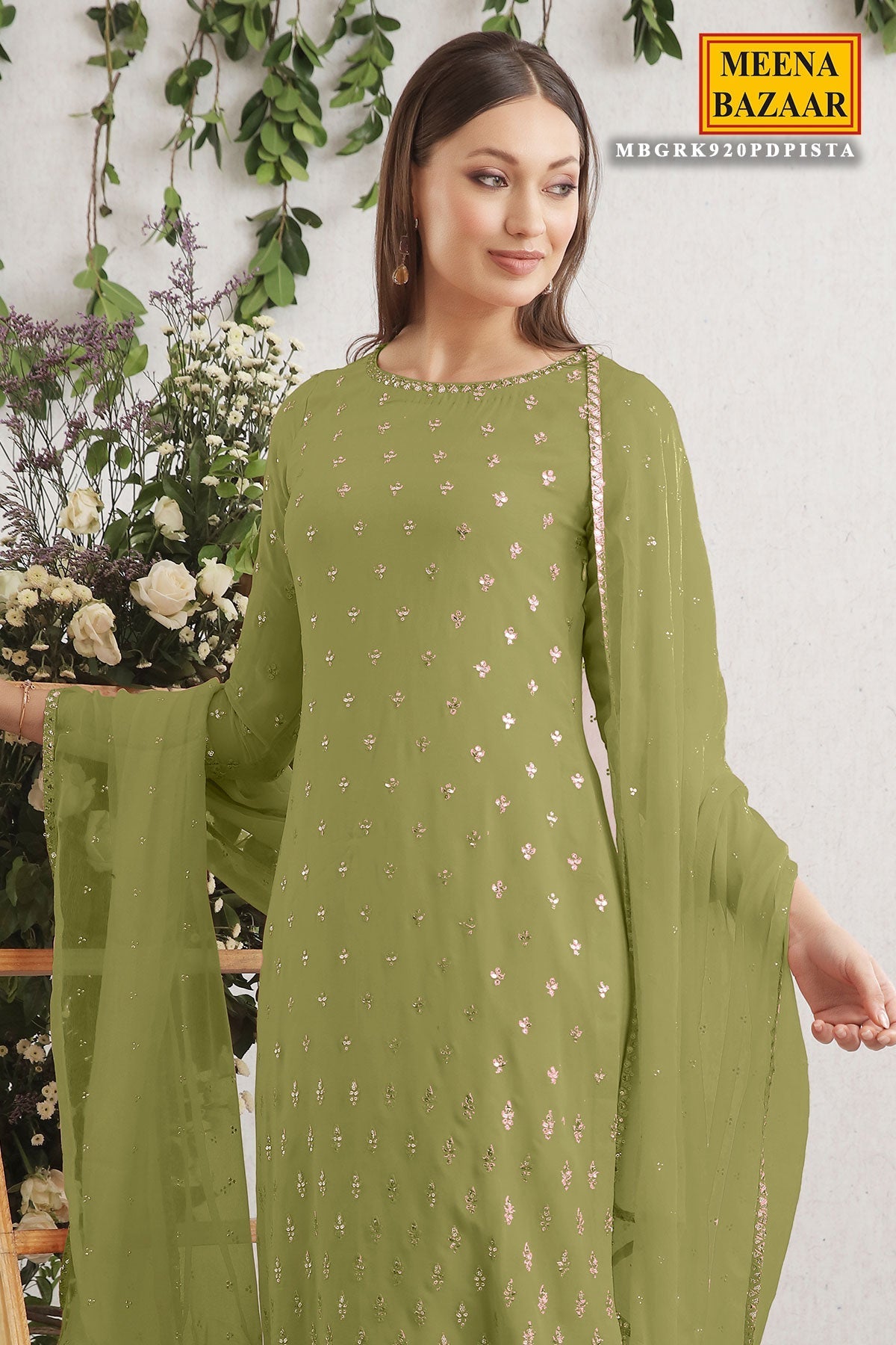 Pista Embroidered Georgette Unstitched Suit