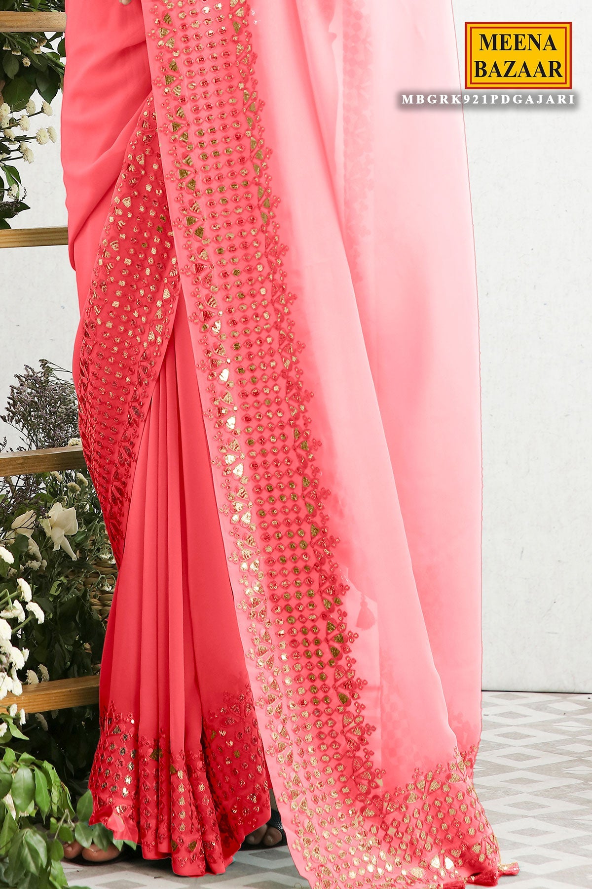 Gajari Georgette Gota Patti, Sequins, and Thread Embroidered Saree