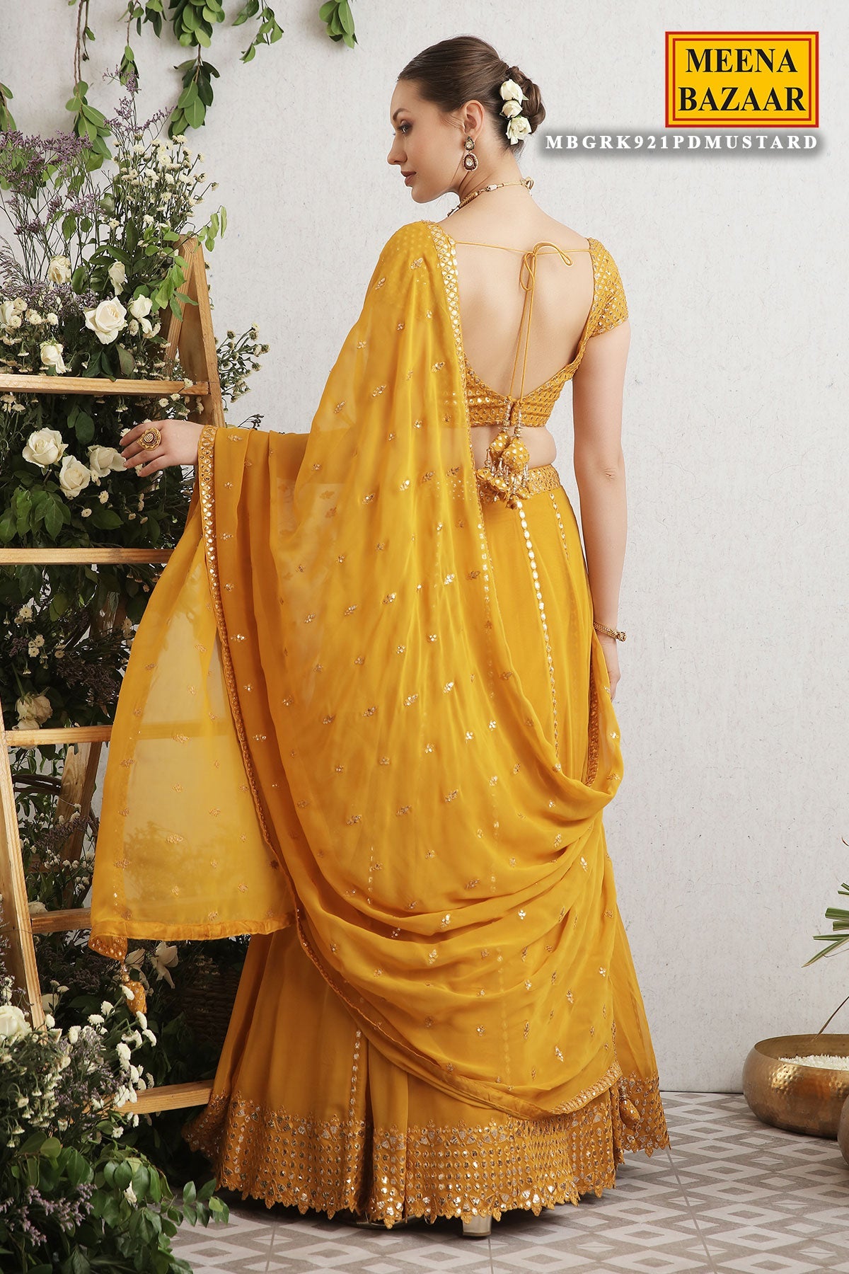 Mustard Embroidered Georgette Lehenga
