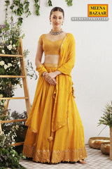 Mustard Embroidered Georgette Lehenga