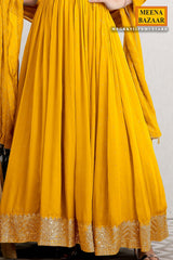 Mustard Embroidered Georgette Anarkali Floor-Length Gown and Dupatta Set