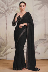 Black Georgette Sequins Embroidered Saree