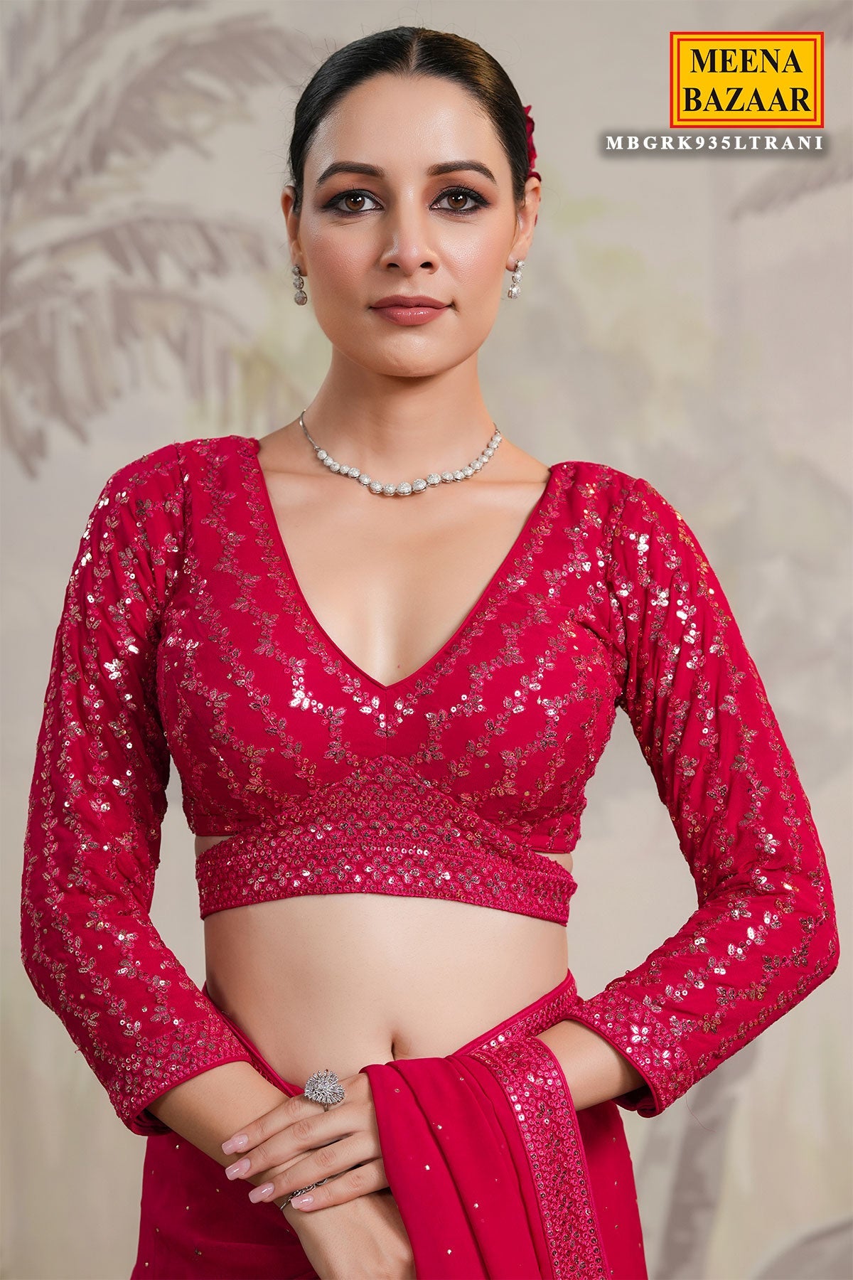 Rani Georgette Sequins Embroidered Saree