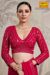 Rani Georgette Sequins Embroidered Saree