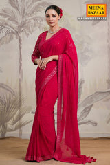 Rani Georgette Sequins Embroidered Saree