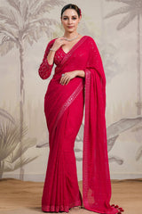 Rani Georgette Sequins Embroidered Saree