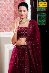Wine Georgette Sequins Embroidered Lehenga