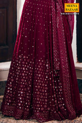Wine Georgette Sequins Embroidered Lehenga