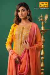 Mustard Silk Zari and Sequins Embroidered Unstitched Suit