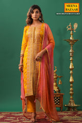 Mustard Silk Zari and Sequins Embroidered Unstitched Suit