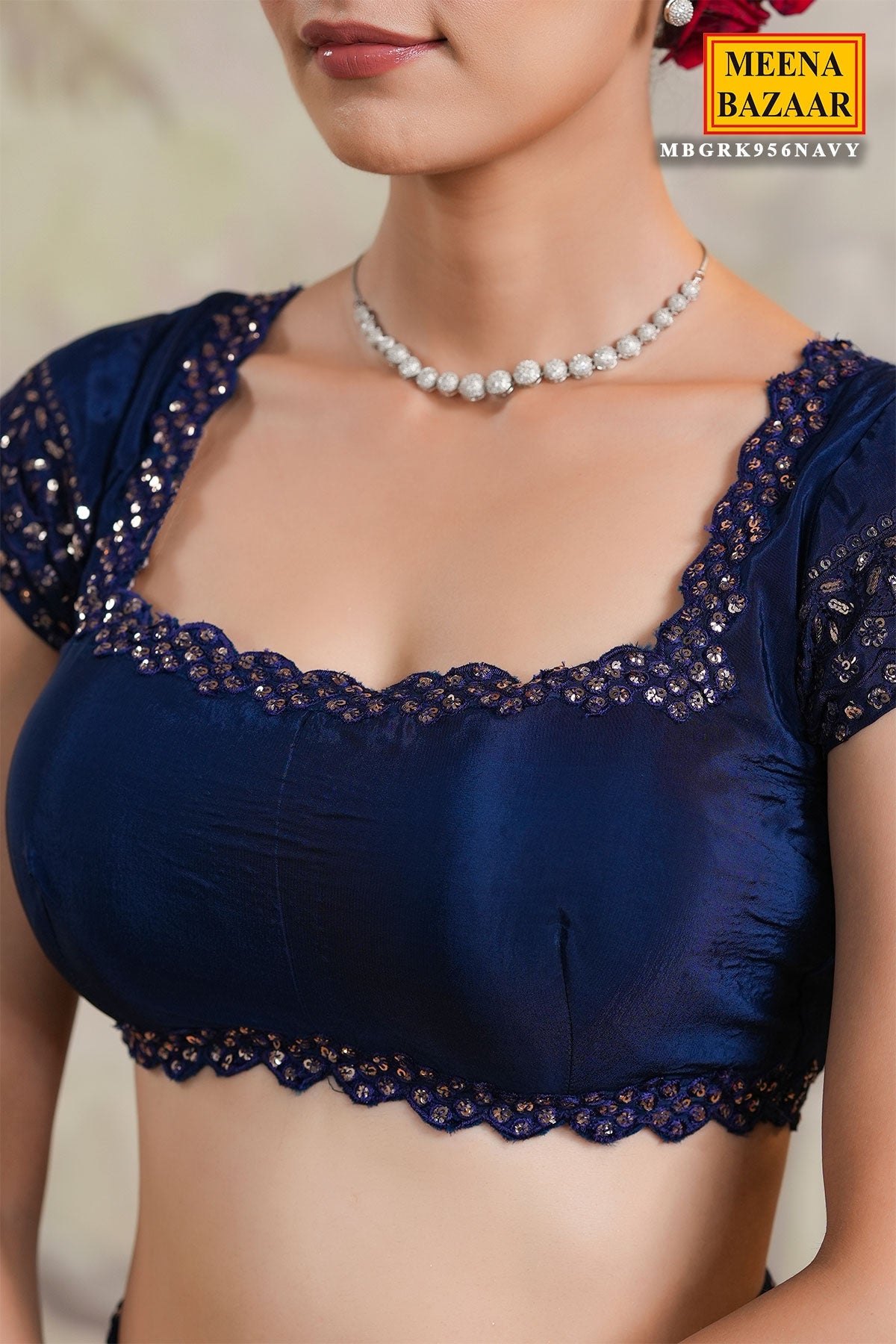 Navy Georgette Floral Sequins Embroidered Saree