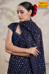 Navy Georgette Floral Sequins Embroidered Saree