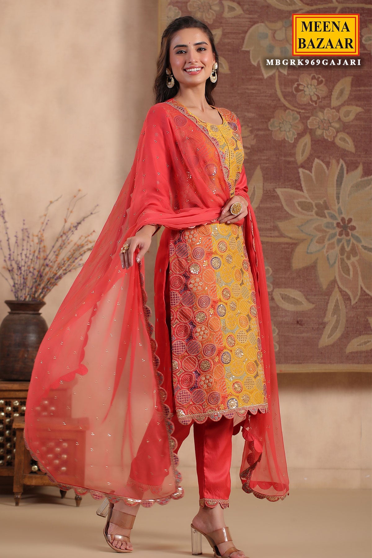 Gajari Silk  Embroidered Suit Set