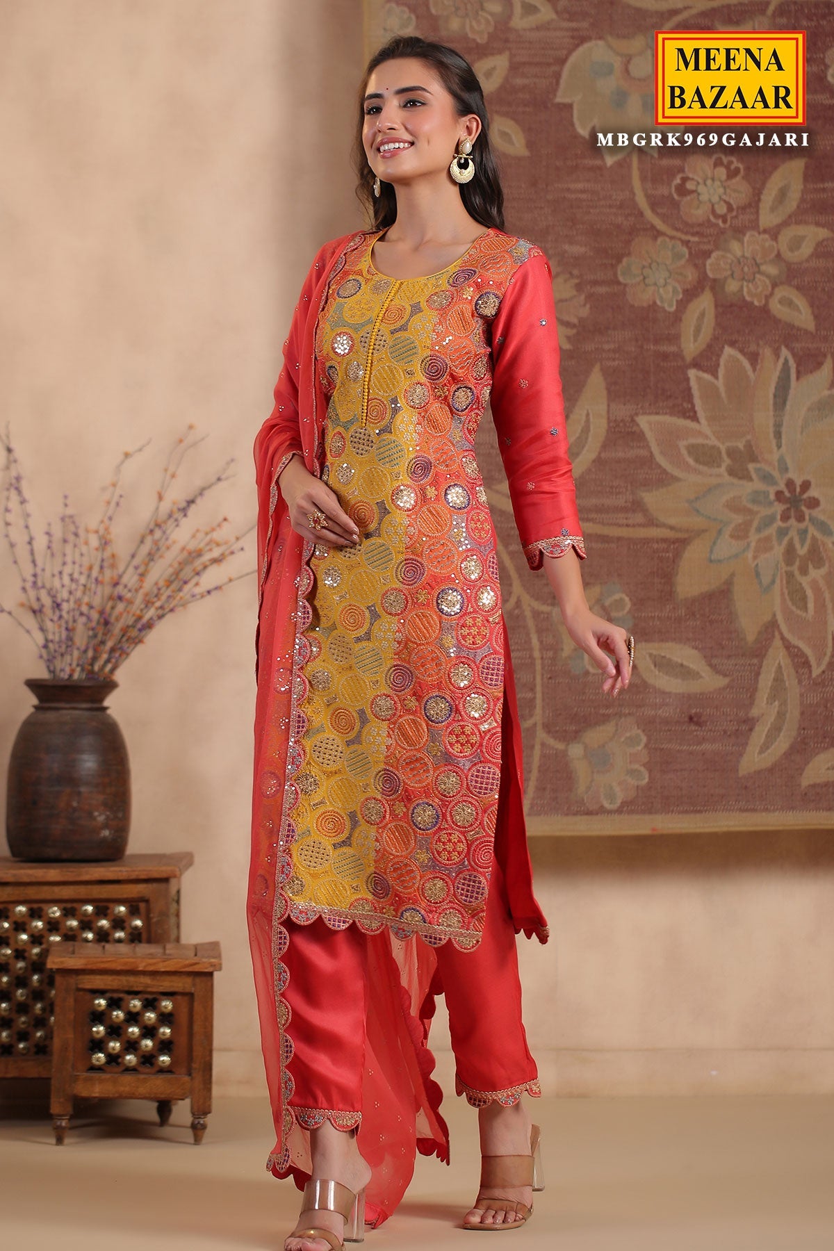 Gajari Silk  Embroidered Suit Set