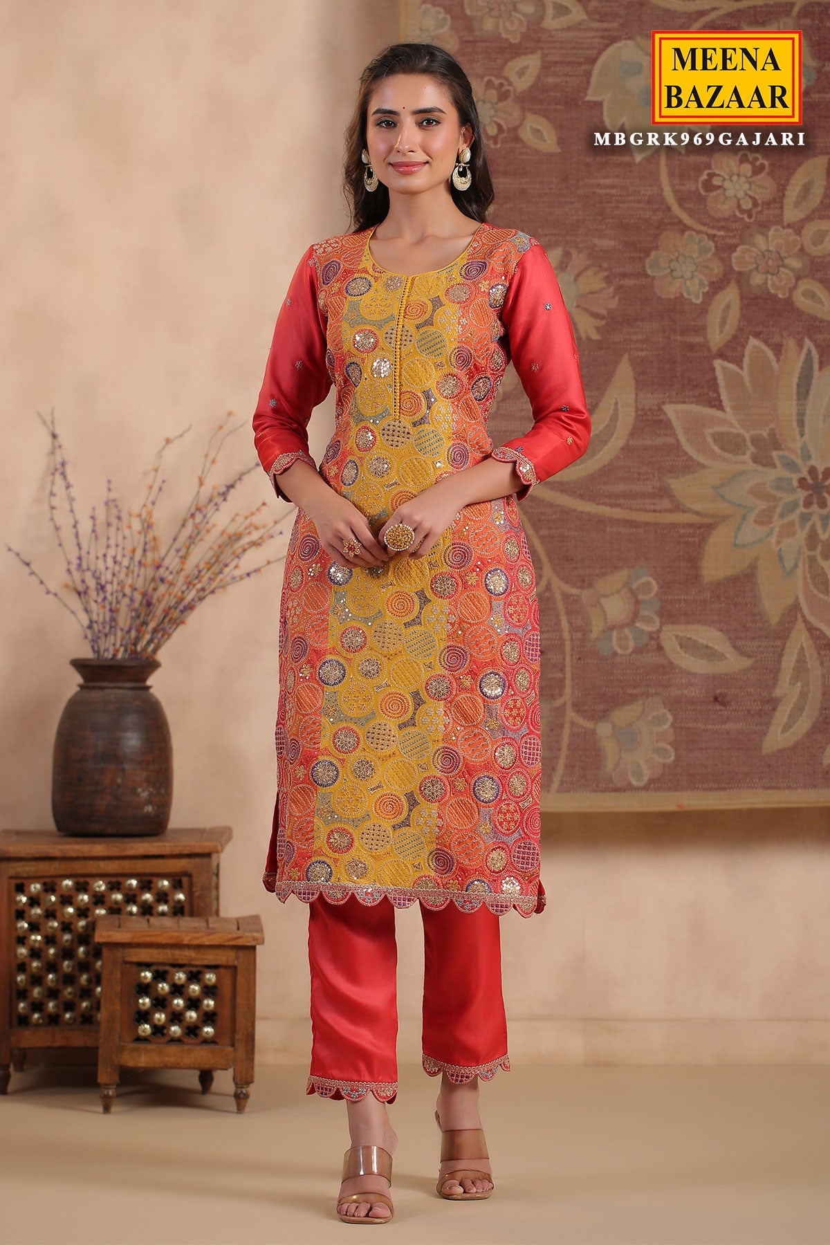 Gajari Silk  Embroidered Suit Set