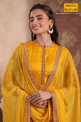 Mustard Silk  Embroidered Unstitched Suit