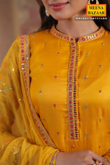 Mustard Silk  Embroidered Unstitched Suit