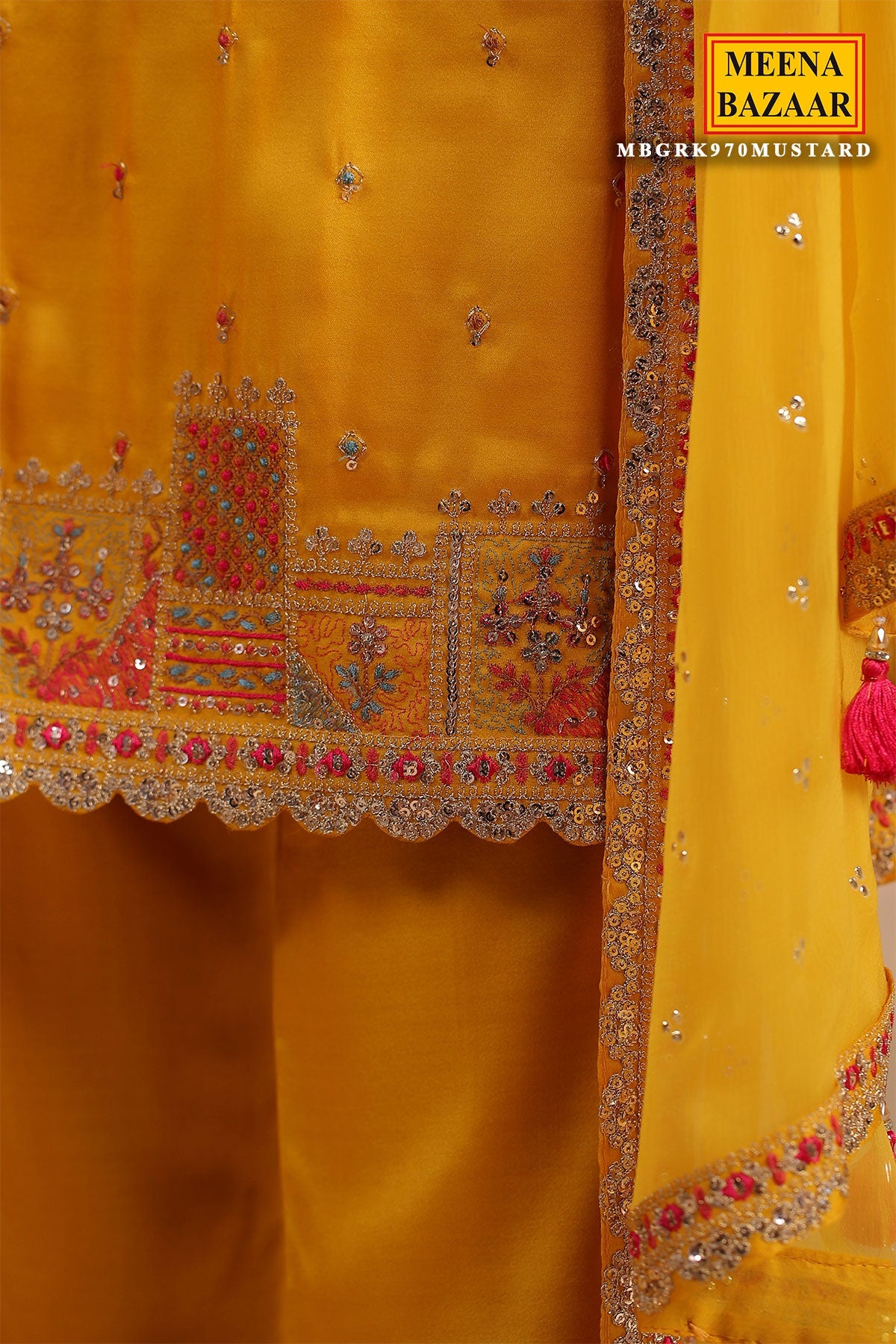 Mustard Silk  Embroidered Unstitched Suit