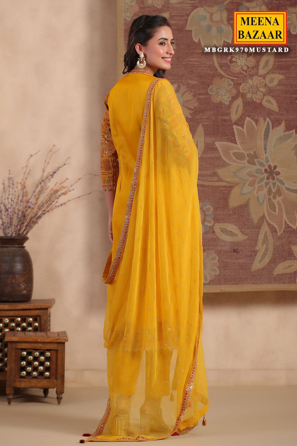 Mustard Silk  Embroidered Unstitched Suit