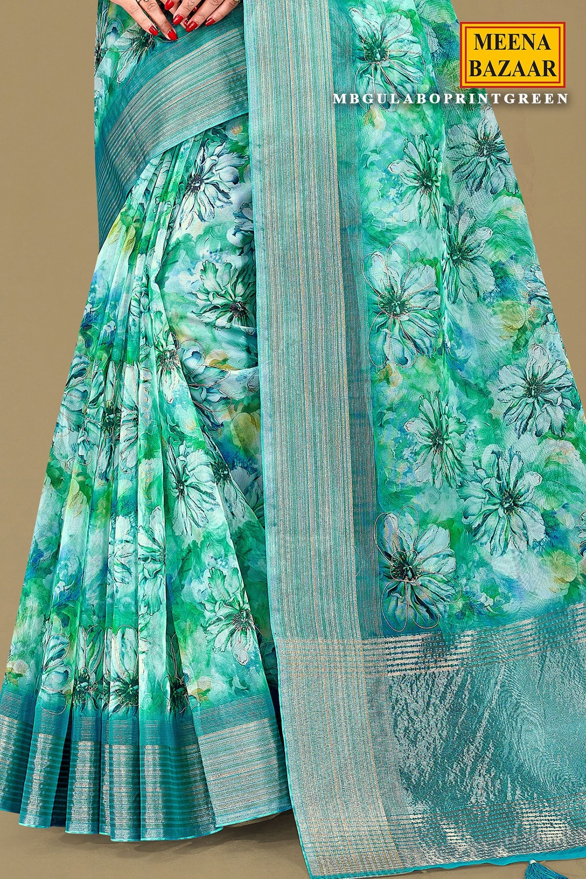 Gulabo Print  Sea Green Cotton Saree