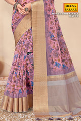 Gulabo Print  Mauve Cotton Embroidered Border Saree
