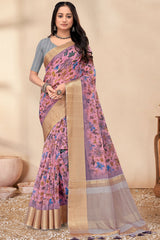 Gulabo Print  Mauve Cotton Embroidered Border Saree