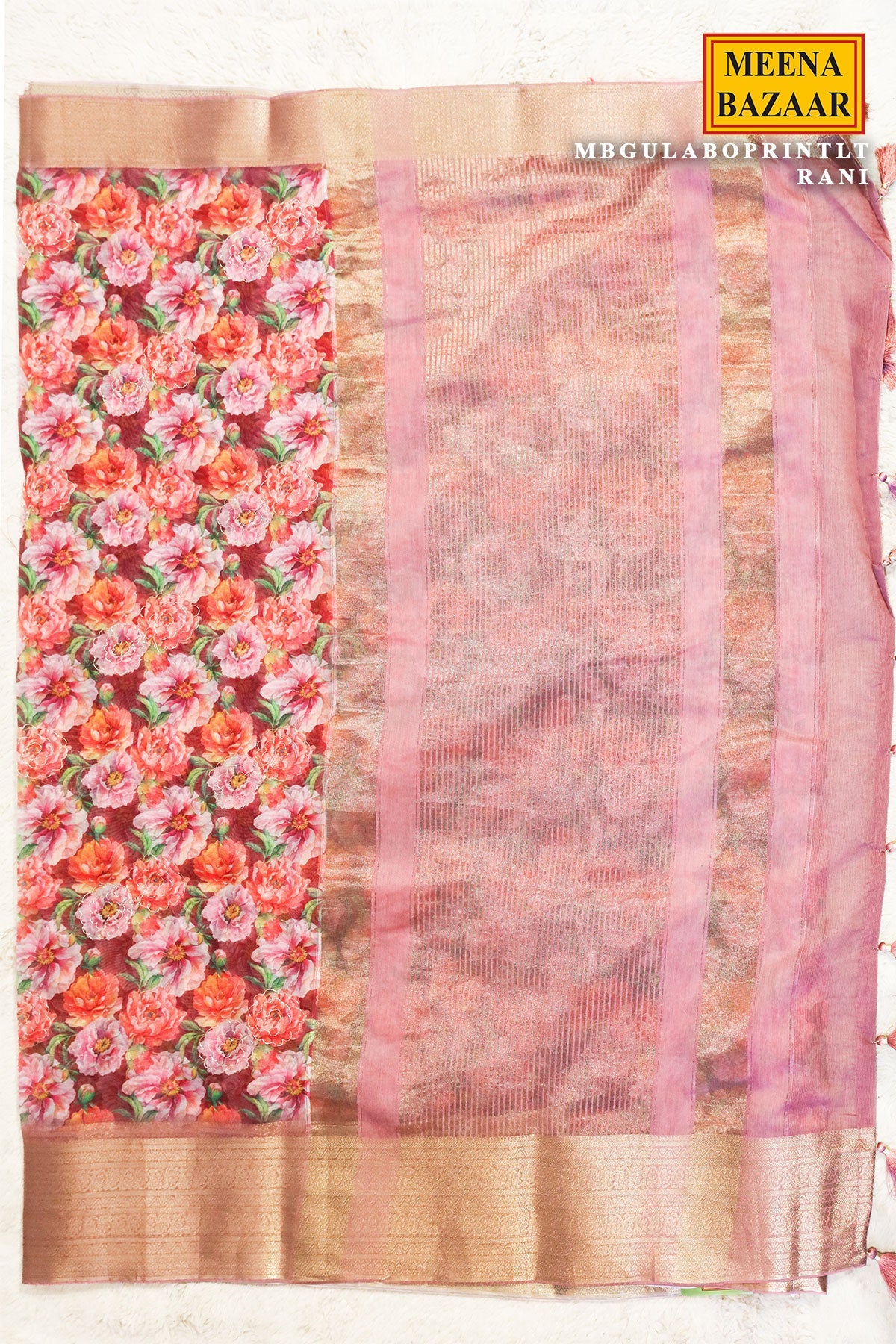 Gulabo Print Rani Cotton Embroidered Border Saree