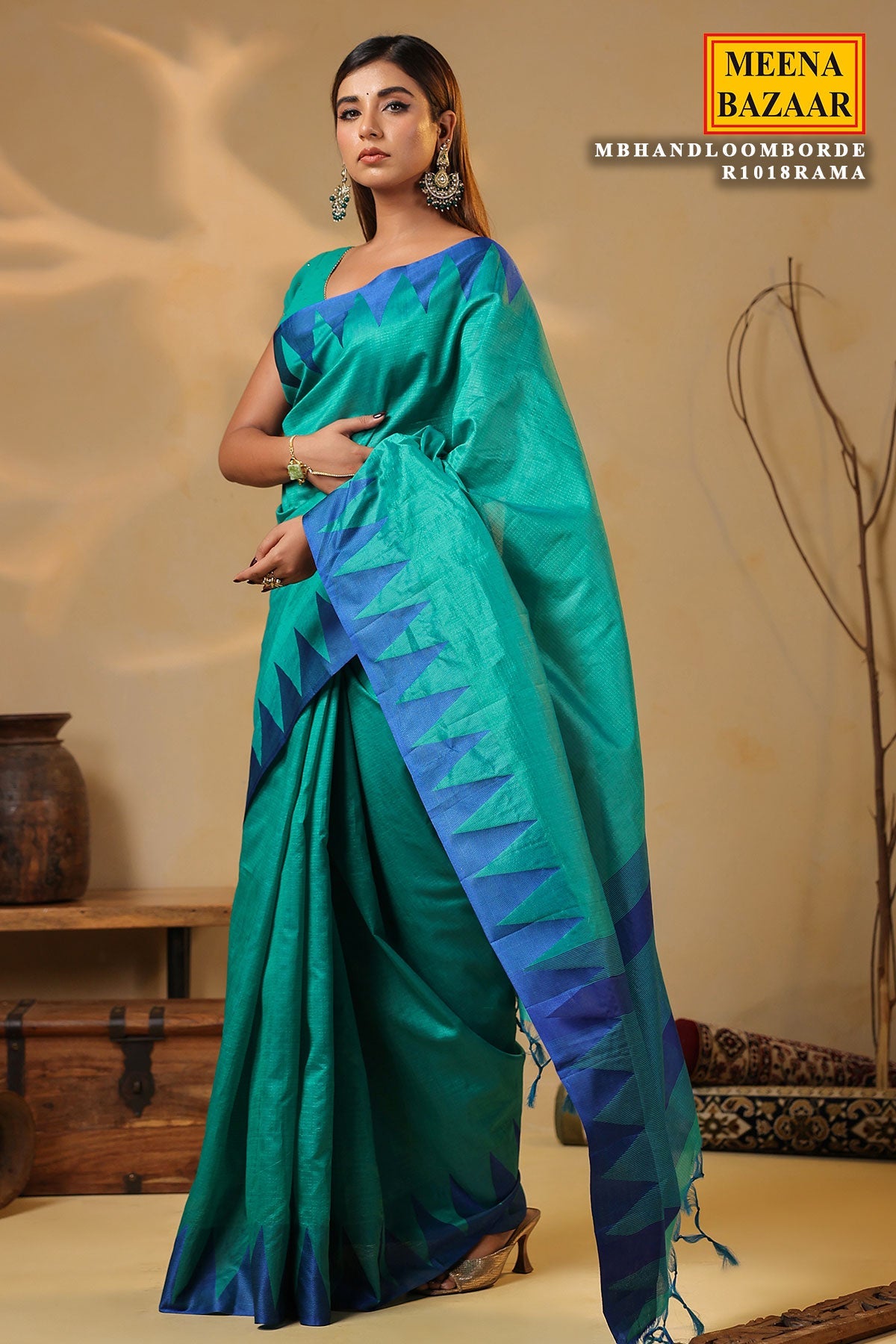 Rama Silk Handloom Border Weaving Saree Traditional Festive Wear