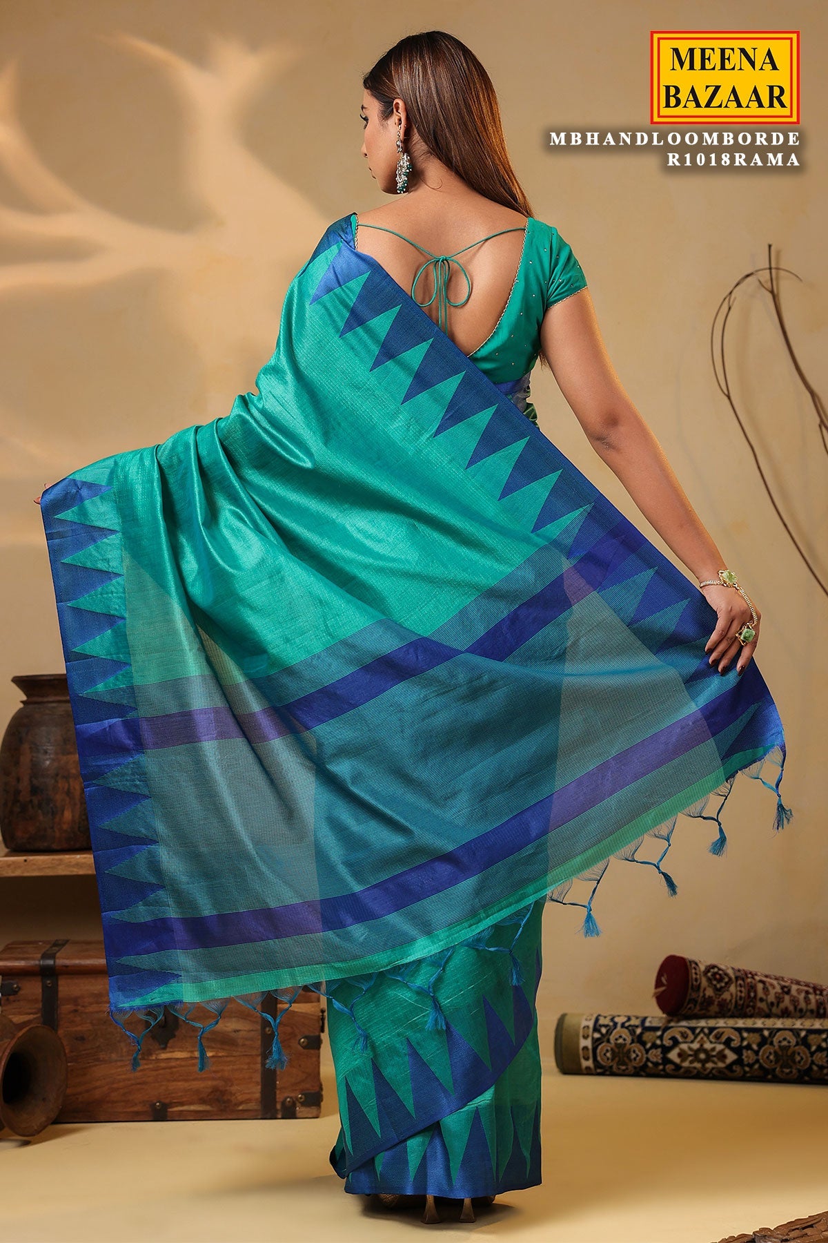 Rama Silk Handloom Border Weaving Saree Traditional Festive Wear