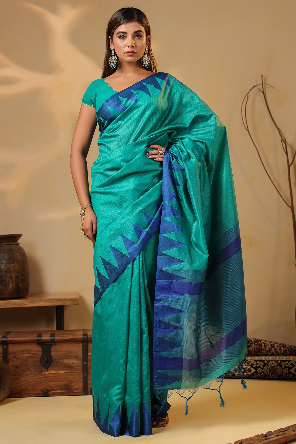 Rama Silk Handloom Border Weaving Saree Traditional Festive Wear