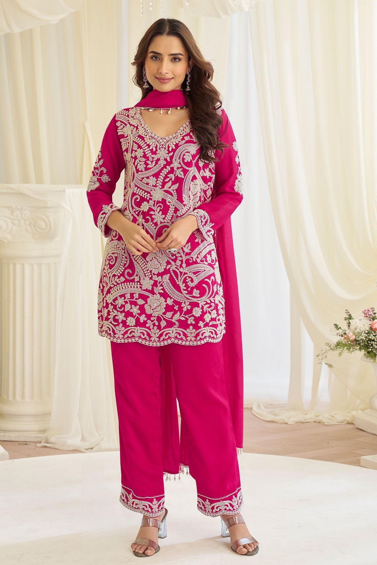Elegant Rani Georgette Ready Made Suit with Cut Dana & Thread Work
