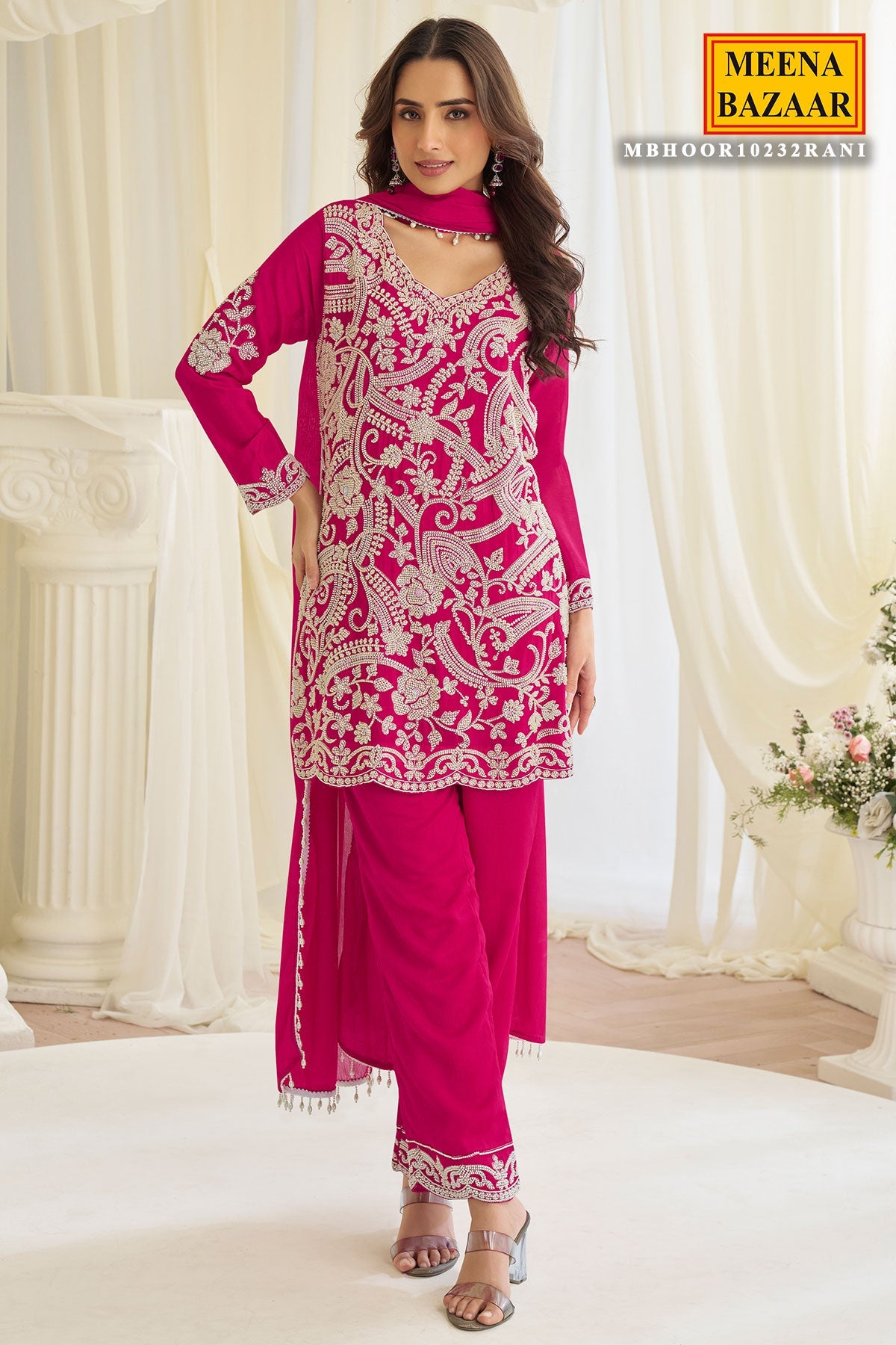 Elegant Rani Georgette Ready Made Suit with Cut Dana & Thread Work