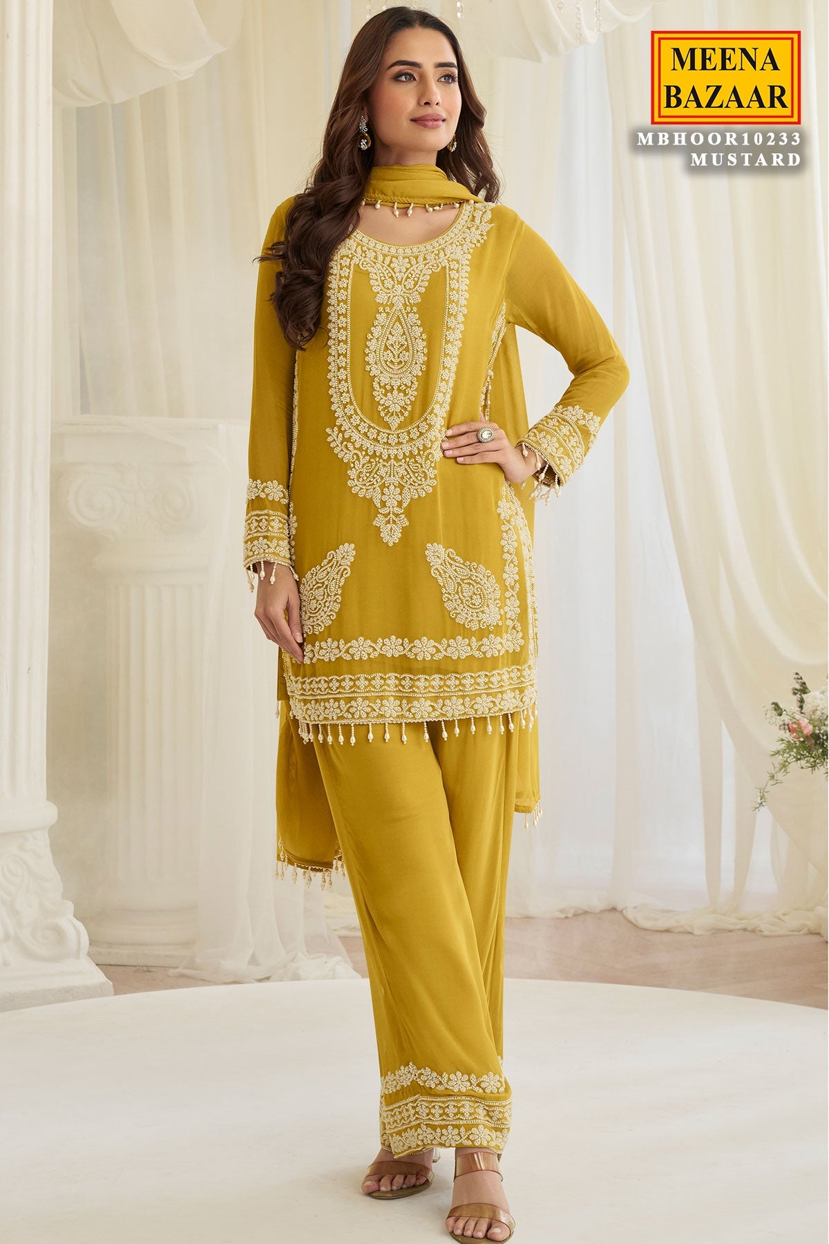 Mustard Georgette Ready Made Suit