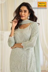 Elegant Sea Green Georgette Ready-Made Suit with Cut Dana & Thread Work