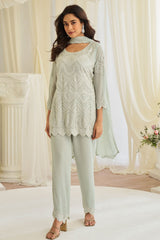Elegant Sea Green Georgette Ready-Made Suit with Cut Dana & Thread Work