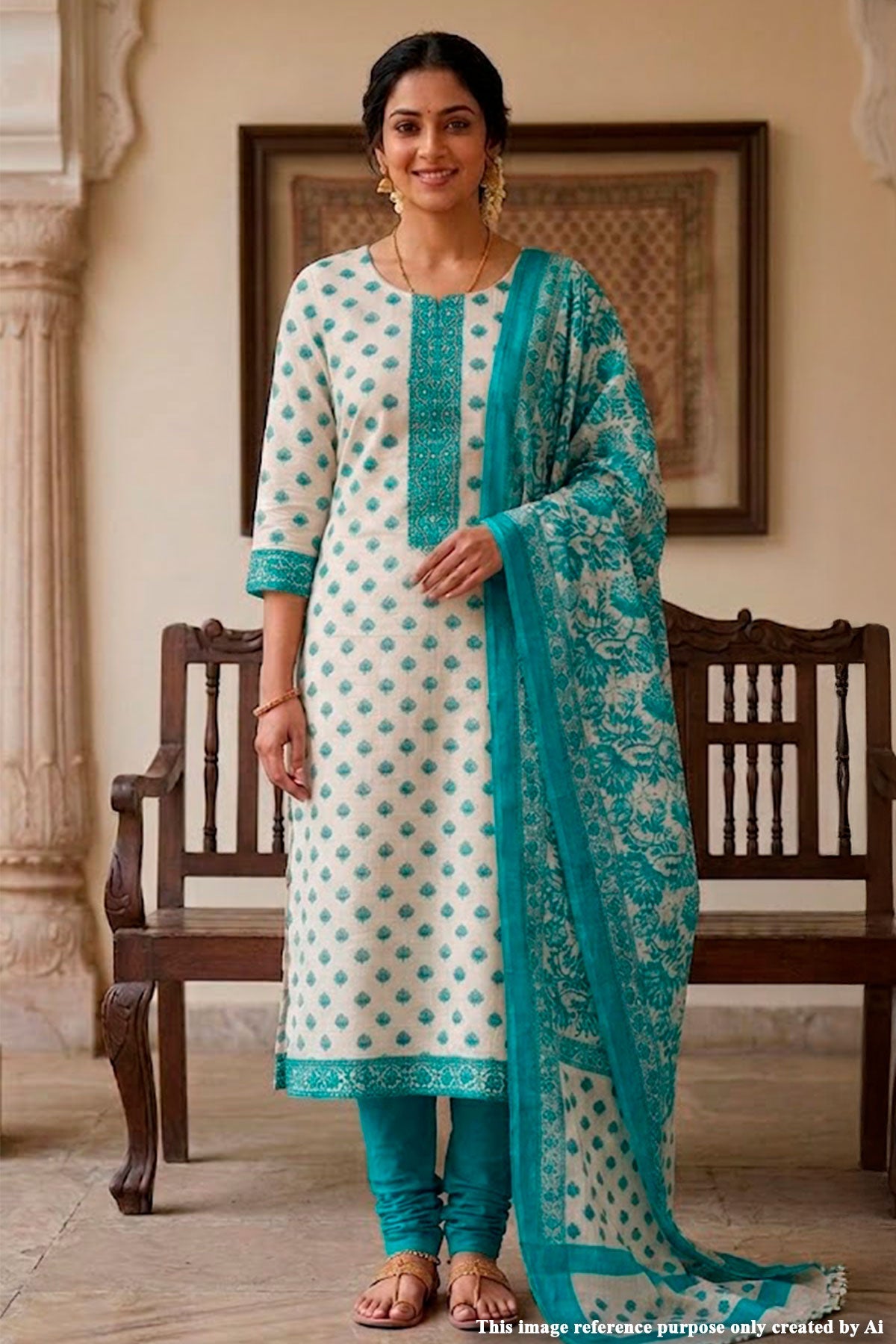 Firozi Cotton Embroidered Unstitched Suit Piece