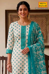 Firozi Cotton Embroidered Unstitched Suit Piece