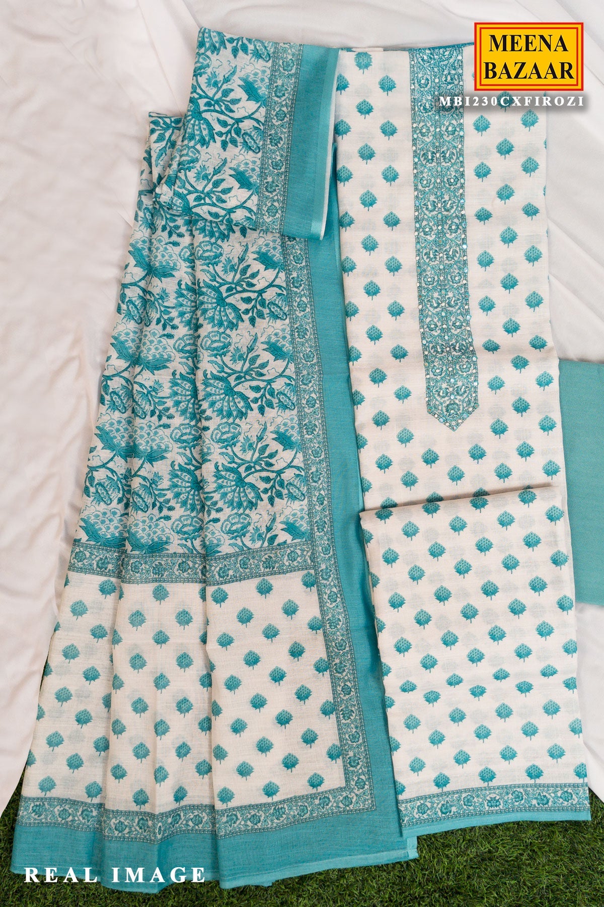 Firozi Cotton Embroidered Unstitched Suit Piece
