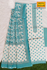 Firozi Cotton Embroidered Unstitched Suit Piece