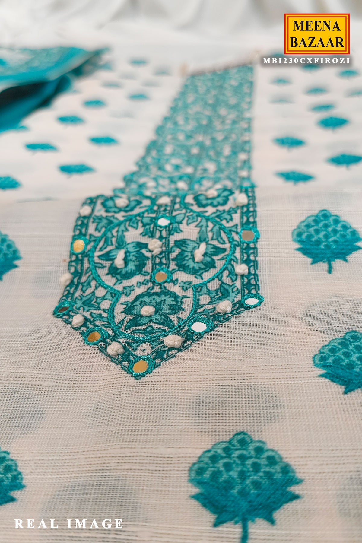 Firozi Cotton Embroidered Unstitched Suit Piece