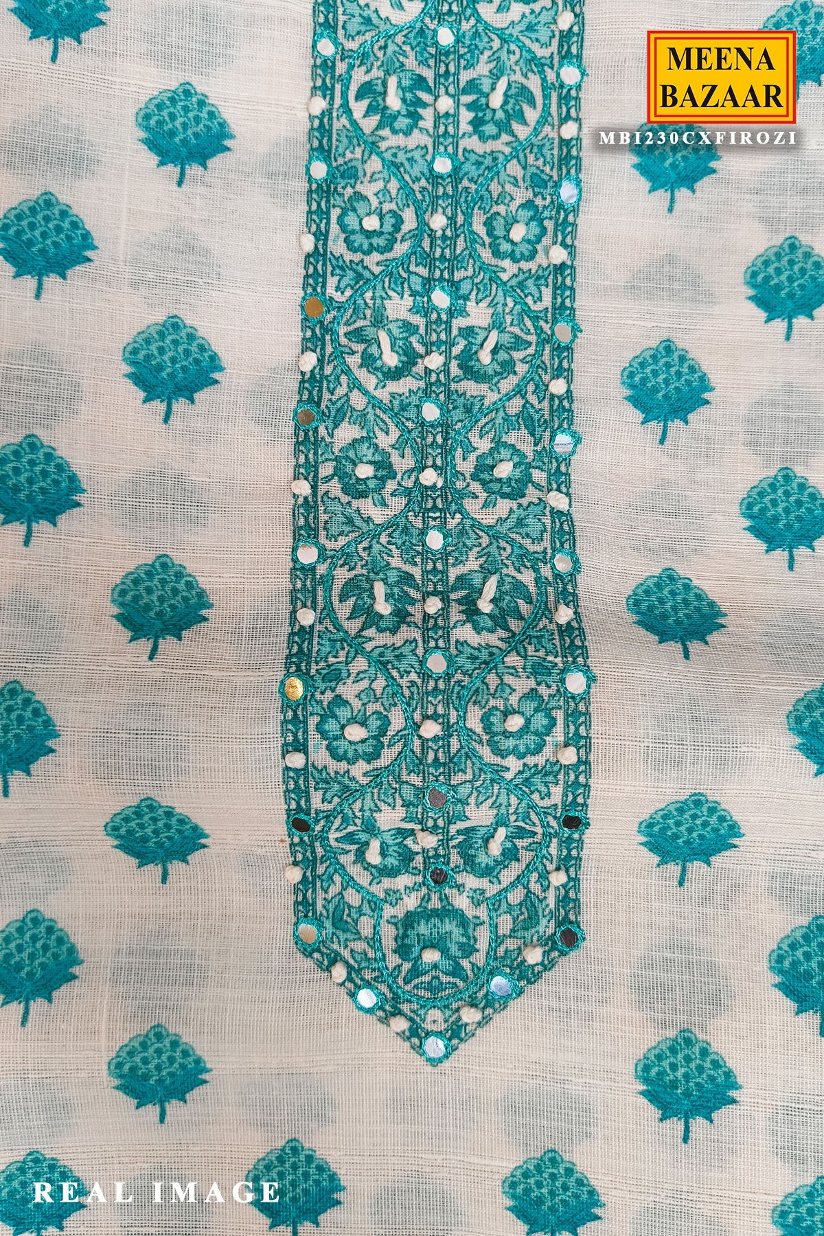 Firozi Cotton Embroidered Unstitched Suit Piece