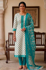 Firozi Cotton Embroidered Unstitched Suit Piece
