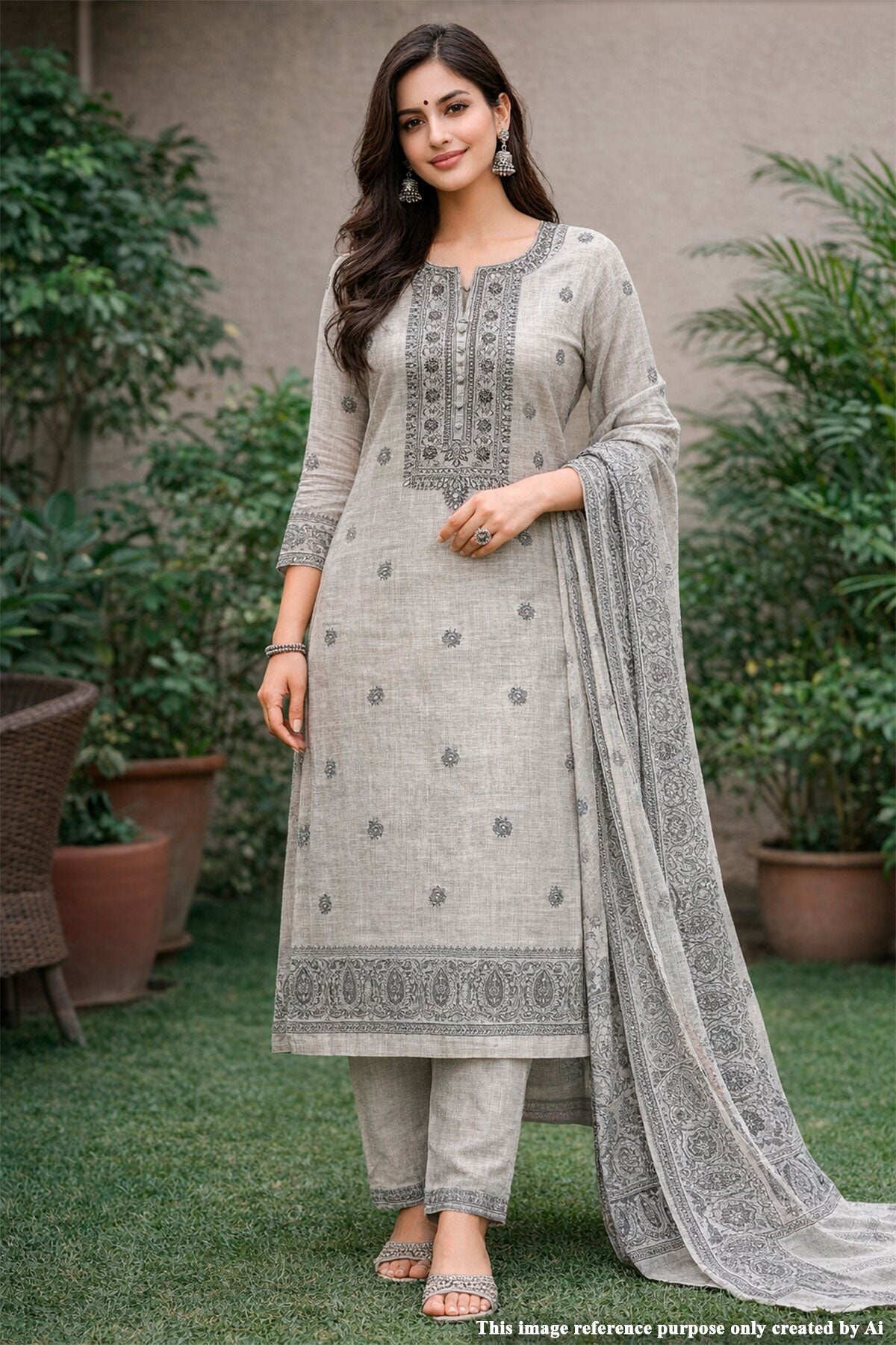 Tussar Cotton Embroidered Unstitched Suit