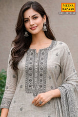 Tussar Cotton Embroidered Unstitched Suit